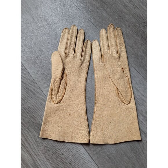 Vintage Genuine Peccary Pigskin Gloves Beige Leather Womens Size 7 Elegant - Picture 3 of 6